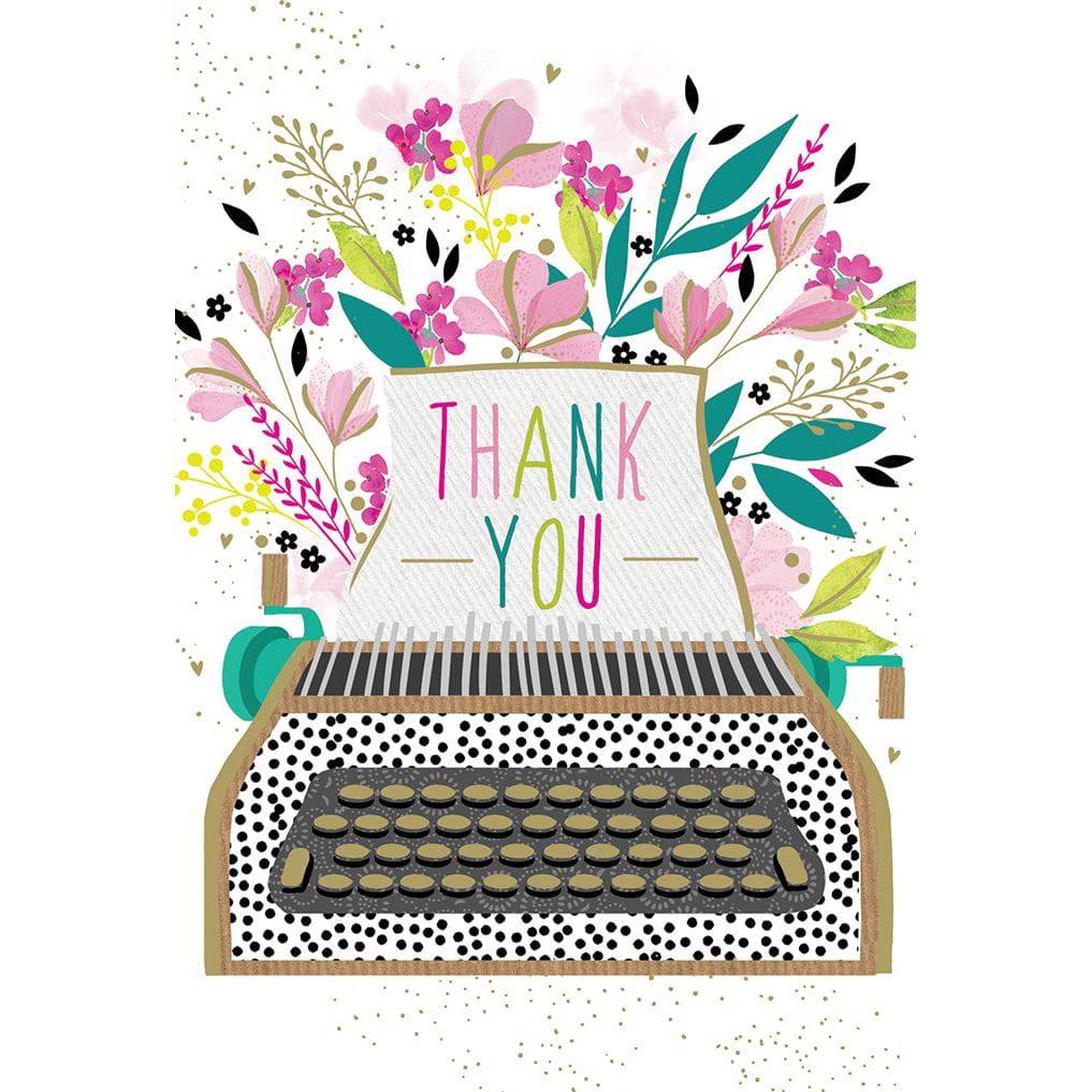 Sara Miller typewriter thank you card from Pictura, featuring elegant vintage-style design for everyday use.